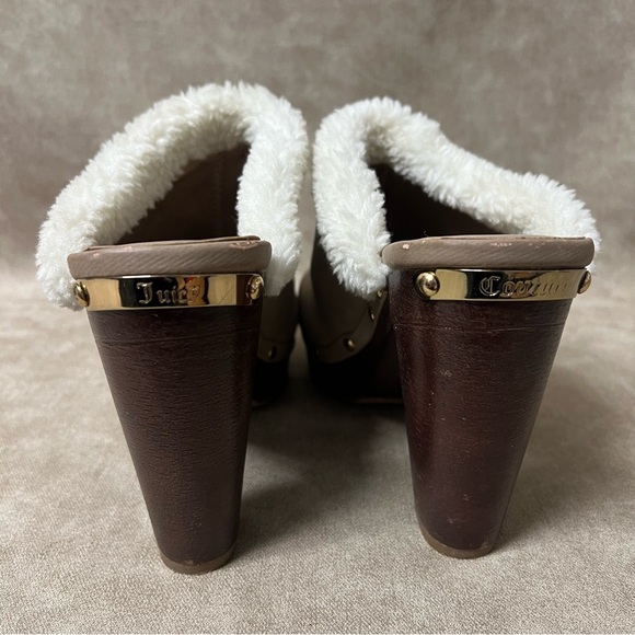 Juicy Couture Anita Fur Lined Wooden Platform Chunky Heel Clogs. Size 8 - Picture 5 of 8